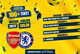 AdmiralBet 100+ tiket - Arsenal i Čelsi za kvotu 139,39!